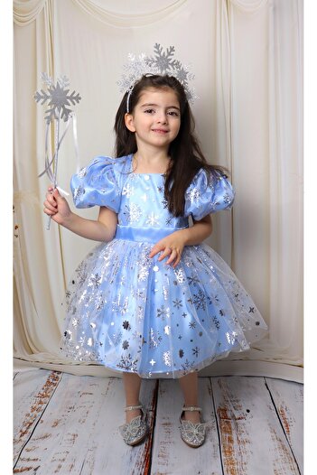 GÜL Baby Kız Çocuk Elbise,elsa Elbise, Balon Kol , Karlar Ülkesi Frozen Elbise,doğum Günü Elbisesi