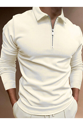 King Brothers Ανδρικό μπλουζάκι Polo με φερμουάρ Λευκό Slim