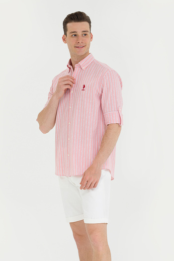 U.S. Polo Assn. Ανδρικό πουκάμισο λευκό ριγέ σομόν 50265493-VR047