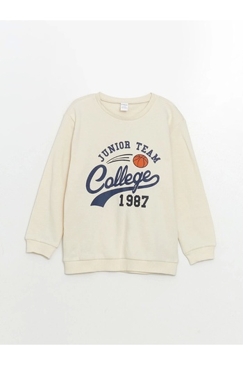 LC Waikiki Lcw Kids Bej Bisiklet Yaka Baskılı Erkek Bebek Sweatshirt Ve Eşofman Alt 2'li Takım