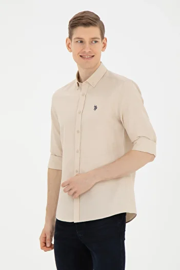 U.S. Polo Assn. Ανδρικό μακρυμάνικο πουκάμισο Camel Basic 50288629 -VR015