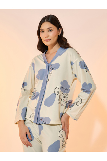 Take Two By Styli All Over Cat Print Shirt & Pyjama Set
