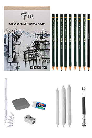 ACUTO Fio A4 Sketchbook 90 gr Graduated Pen Set Sketching Set Charcoal Drawing Set Creator Set