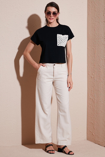 Lela Cotton Standard Fit High Waist Wide Leg Pants Pants 668Yp5193