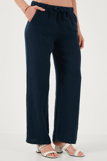 Lela Relaxed Fit Regular Waist Wide Leg Double Pockets Linen Pants Pants 668Yp4991
