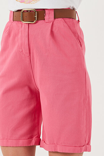 Lela Pamuklu Relaxed Fit Yüksel Bel Kemerli Gabardin Short ŞORT 668YP4710