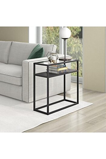 Generic Black metal and glass side table - 60x30x68 cm