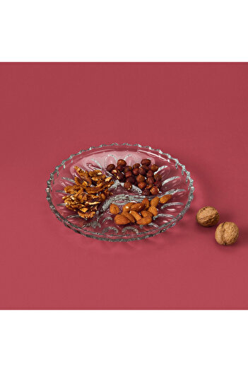 deli glass Glass Breakfast Presentation Plate with 3 Compartments - Transparent - 22 cm