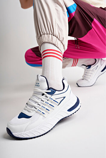 McDark White Navy Blue Unisex Daily Sports Sneaker Shoes