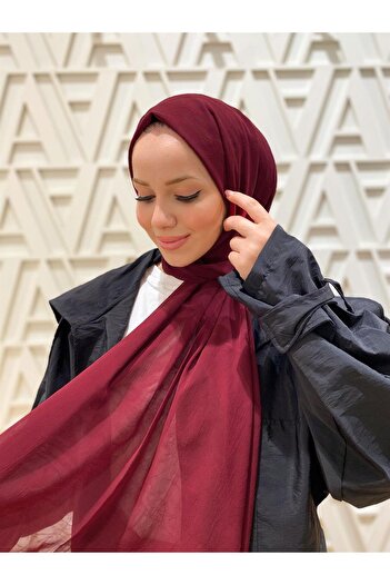 Armine Trend Krinkıl Şifon Şal - ATSKRN-30 - Vişne