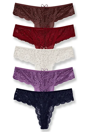 Zena Large Size 5-Piece Lace Women's Thong Panties Set