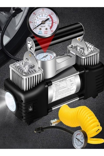 Cady One Heavy Duty 2 Cylinder Double Cylinder Car Air Inflator and Tire Compressor with High Brightness