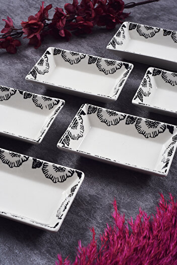 Piatti Naturali 6-Piece Snack Bowl Black Rose Pattern Handmade Presentation Bowl Jam Sauce Bowl Breakfast Cookie Treat Set