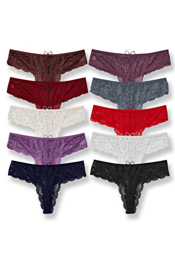 Zena 10-Piece Lace Large Size Women's Thong Panties