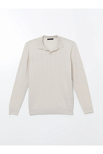 LC Waikiki Southblue Beige Polo Neck Short Sleeve Men's Knitwear Sweater