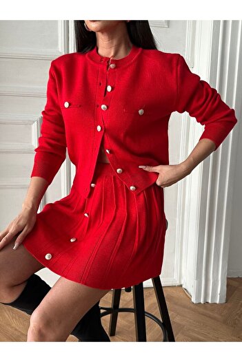 128ve980 Women's Buttoned Long Sleeve Skirt Kit Suit