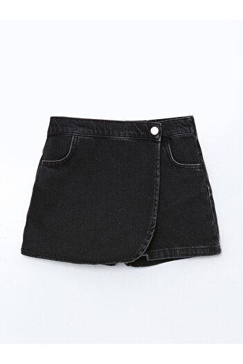 LC Waikiki Black Elastic Waist Girls' Jeans Shorts