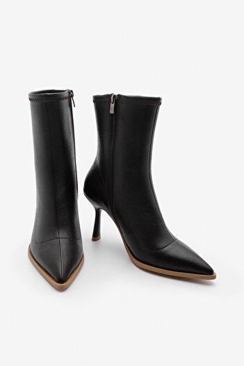 Marjin Women's Heeled Boots Pointed Toe Goblet Heel Daily Classic Boots Holes Brown