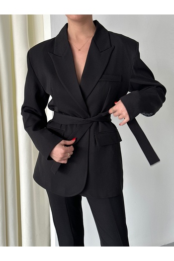 Laluvia Black Campal Jacket Pants Set - 912068