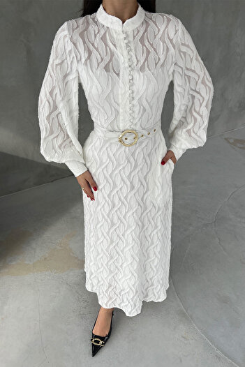 Seda Yalçın Atelier Φόρεμα ζακάρ με λεπτομέρεια ζώνης Murhpy με χρυσή πόρπη