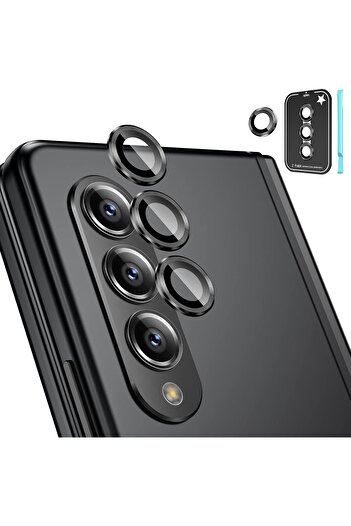 AWH 3+1PCS Samsung Galaxy Z Fold 4 Camera Lens Protector, 9H Glass, Metal Ring, Case Friendly, Black