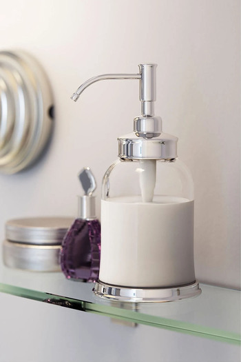 Binbirreyon Glass Liquid Soap Dispenser with Pump Chrome Plated 300ml 18cm Lb061