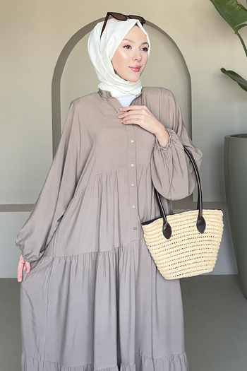 SaklıButik Nurane Half Button Bohemian Dress Sk-8397