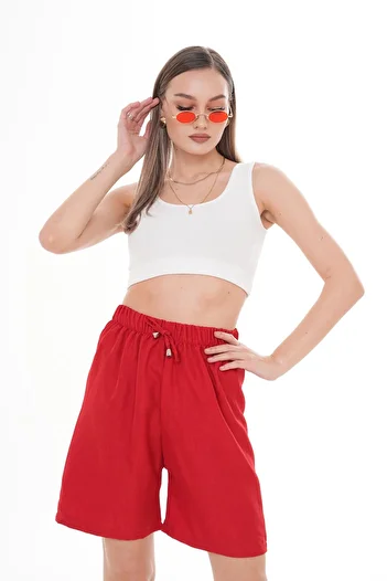 ŞİMAL Women's Rope Detailed Sofia Linen Shorts 250007   -