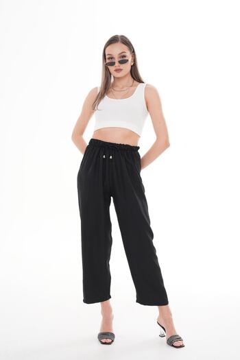 ŞİMAL Women's Rope Detailed Sofia Linen Trousers 250008   -