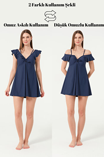 İYİBU Tesmay Women's Dress Swimsuit - 2 Different Ways to Wear, Ruffle Detail, Abundant Fit with Breast Pad