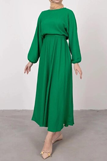 Swana Γυναικείο Hijab φόρεμα Grass Green - Αυτο-υφή, Άνετο Flared