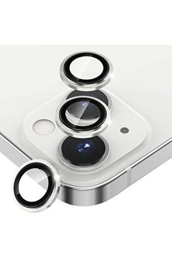 AWH iPhone 13 6.1" /13 Mini 5.4" Camera Lens Protector, Aluminum Alloy Ring, Glass Cover, Silver