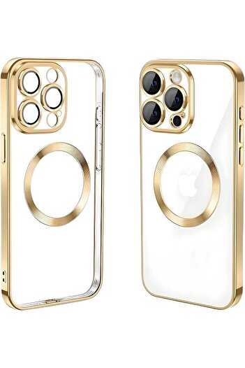 AWH Magnetic Clear Case for iPhone 14 Pro Max, Camera Lens Protector, MagSafe, Anti-Scratch - Gold