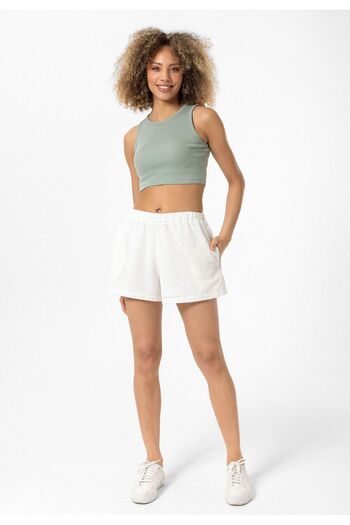 Williot Women's White Slim Fit 100% Cotton Lace Mini Shorts