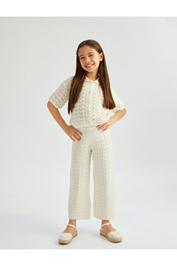 Koton Short Sleeve Openwork Polo Neck Button Closure Knitwear Cardigan