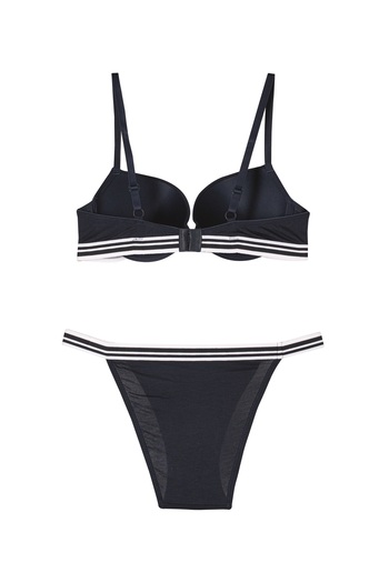 Cansoy Bamboo Light Supported Navy Blue Bra Set (696t)