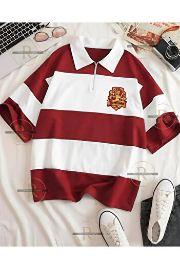 Risil-Nu Company Harry Potter Houses Print, Half Zipper Polo Neck Oversize T-Shirt - Men's and Women's