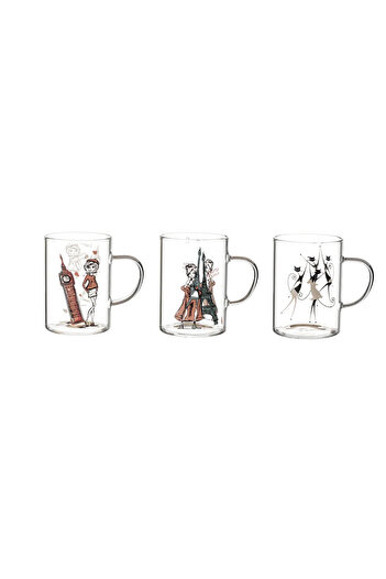 HIC Glass Cup Set 3 Pieces With Design 240 ml