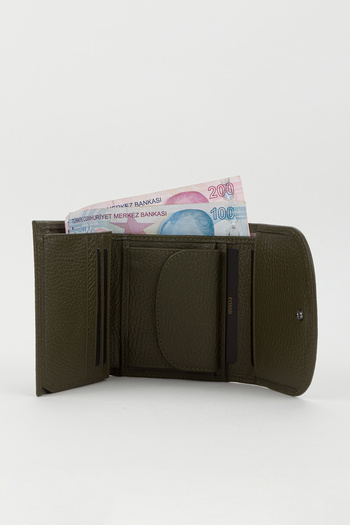 Fossil Boxed Genuine Leather Khaki Small Size Multi-Compartment Women's Hand Portfolio Card Holder Wallet