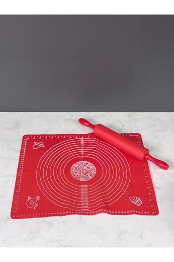 Okyanus Home 5-Piece Red Silicone Kitchen Set - Belly, Baton, Muffin, Cake, Roller and Dough Mat