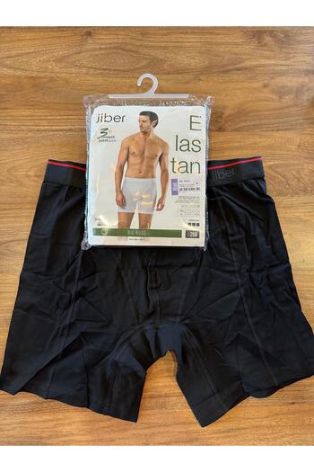 Jiber Men's Black Long Boxers - Non-Gathering, Non-Slip, Cotton and Lycra 3 Pack
