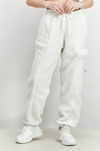 adidas Women Regular Fit Textured Drawstring Sportswear Pants, White