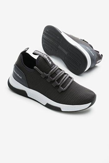 Tonny Black Unisex Koyu Gri Nefes Alabilen Kumaş Poli Taban Bağcıklı Spor Ayakkabı