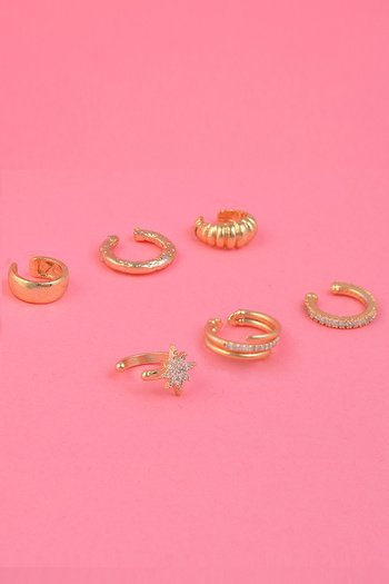 AURRARİ Kadın Altın Kaplama 6'lı Earcuff Küpe Seti