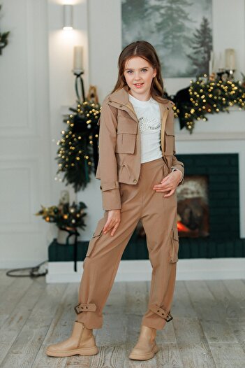 Ribbon kids Girls Parachute 3 Pcs Suit Parachute Jacket + Pants + Knitted Sweater