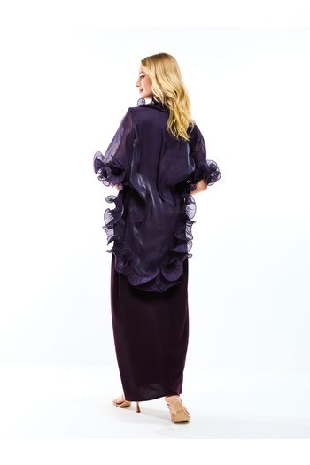 House of Moda By Styli Plain Belted Maxi Dress with Detachable Ruffle Shrug