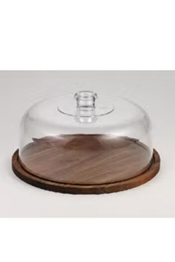 Generic Plastic Wooden Cake Saver with Transparent Cover 29X29X13 CM