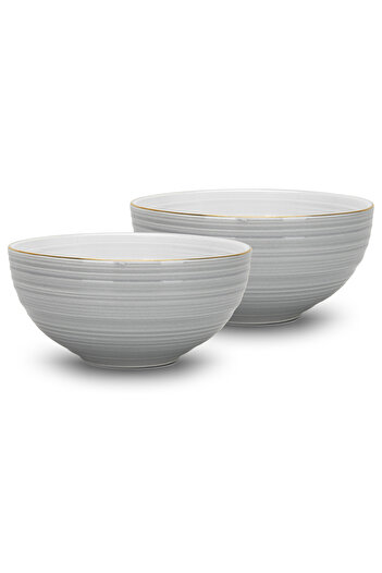 Fissman Soup Bowl 620mL Set of 2, New Bone China Bowls 14.5x7cm Firmina Golden Rim Bowls, Gray