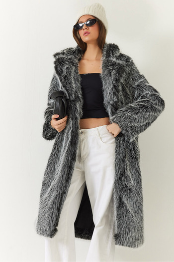 Bianco Lucci Women's Long Fur Lined Coat 2614 60261064
