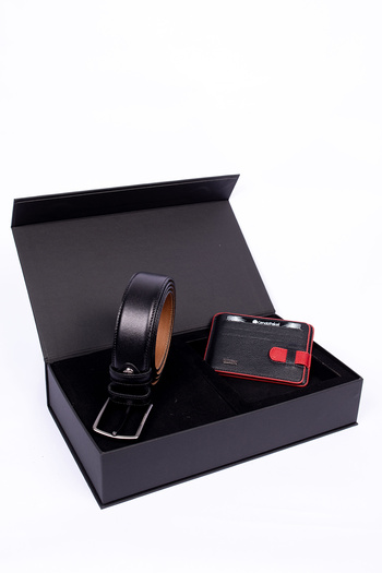 CENGİZ PAKEL Cengiz Pakel Genuine Leather Fabric Belt - Card Holder Set